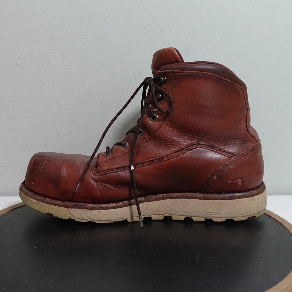 Red Wing Traction Tred Lite Safety Toe Boots Men 11 Brown Leather Steel Toe Work